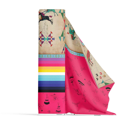 Ledger Horses Running Berry Fabric
